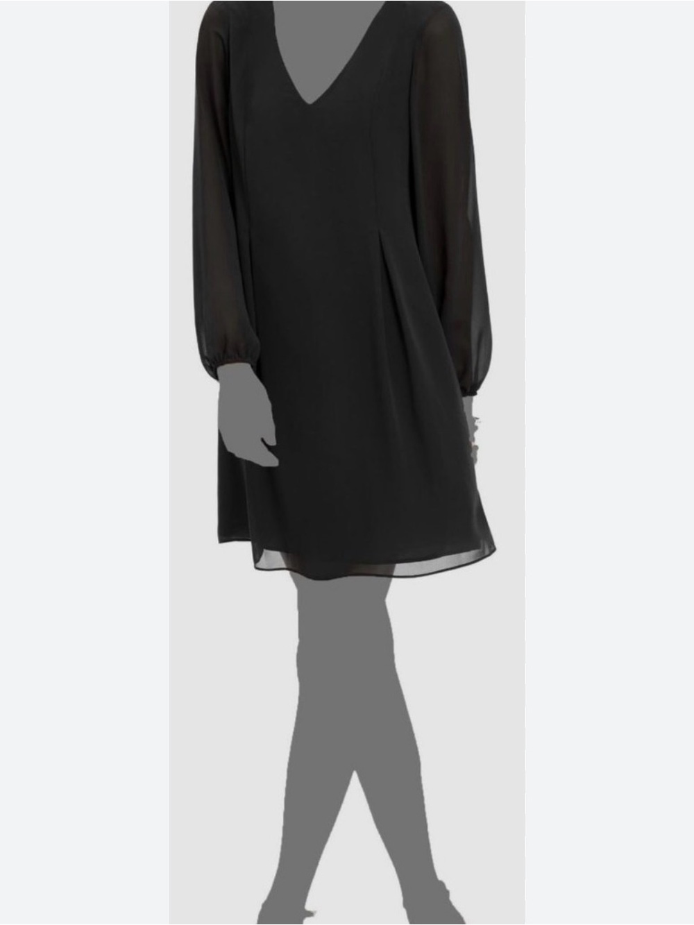 0200 Black Long open Sleeve Mini Dress with V-Neck